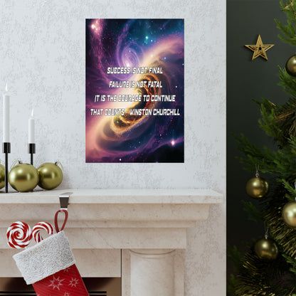 Galactic Inspiration: Vertical Poster with Winston Churchill's Timeless Quote