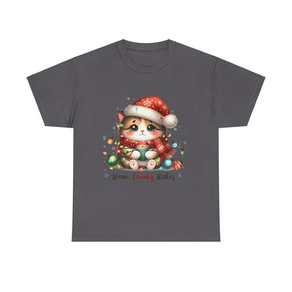 Warm Chonky Wishes Cat Unisex Heavy Cotton Tee - Festive Front Print - 100% Cotton