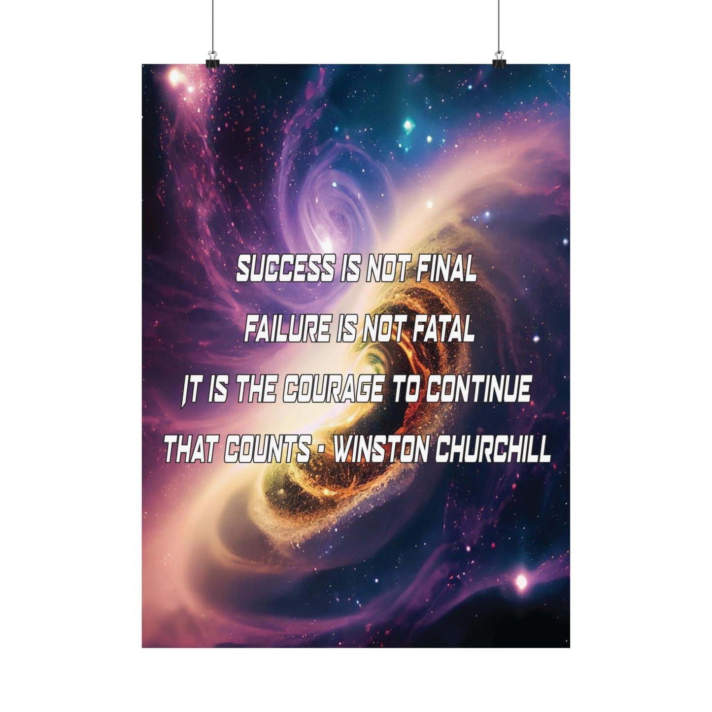 Galactic Inspiration: Vertical Poster with Winston Churchill's Timeless Quote