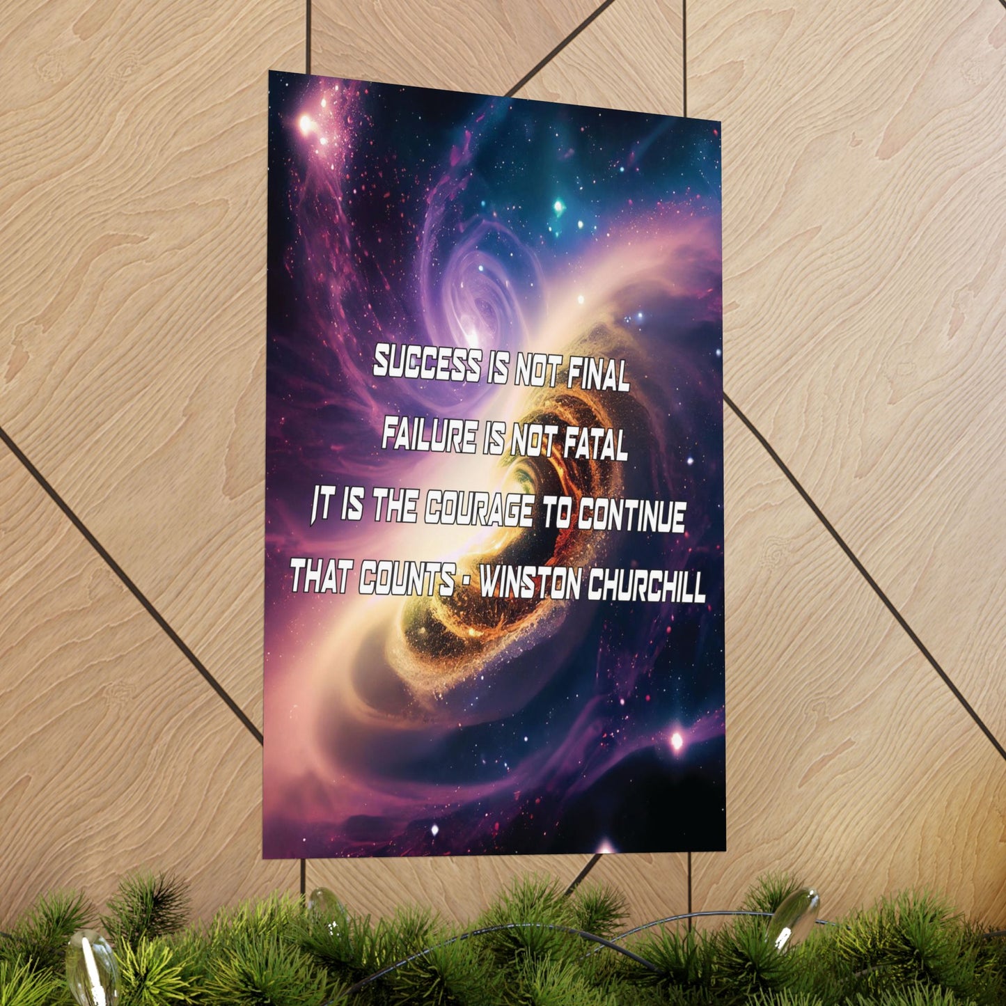 Galactic Inspiration: Vertical Poster with Winston Churchill's Timeless Quote