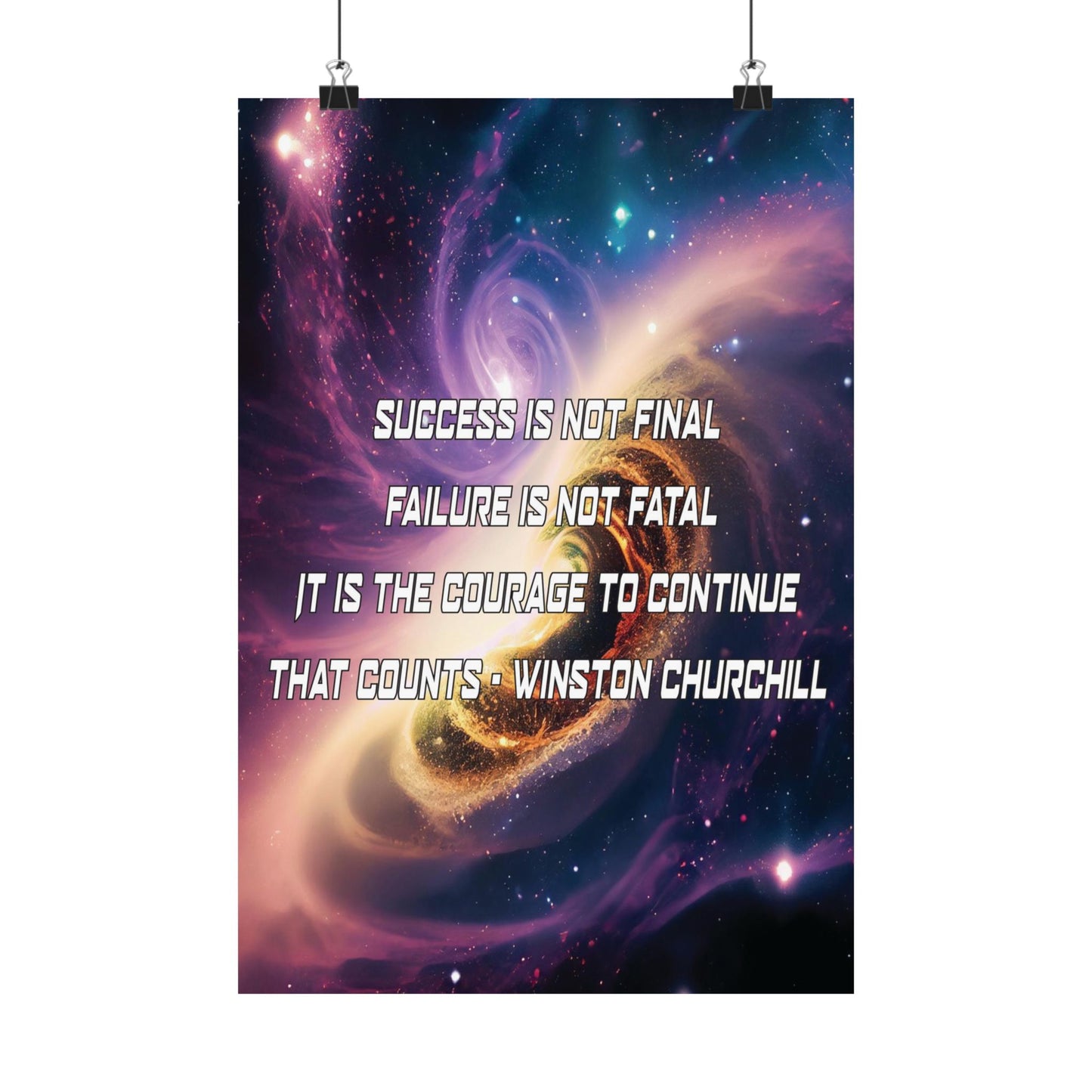 Galactic Inspiration: Vertical Poster with Winston Churchill's Timeless Quote