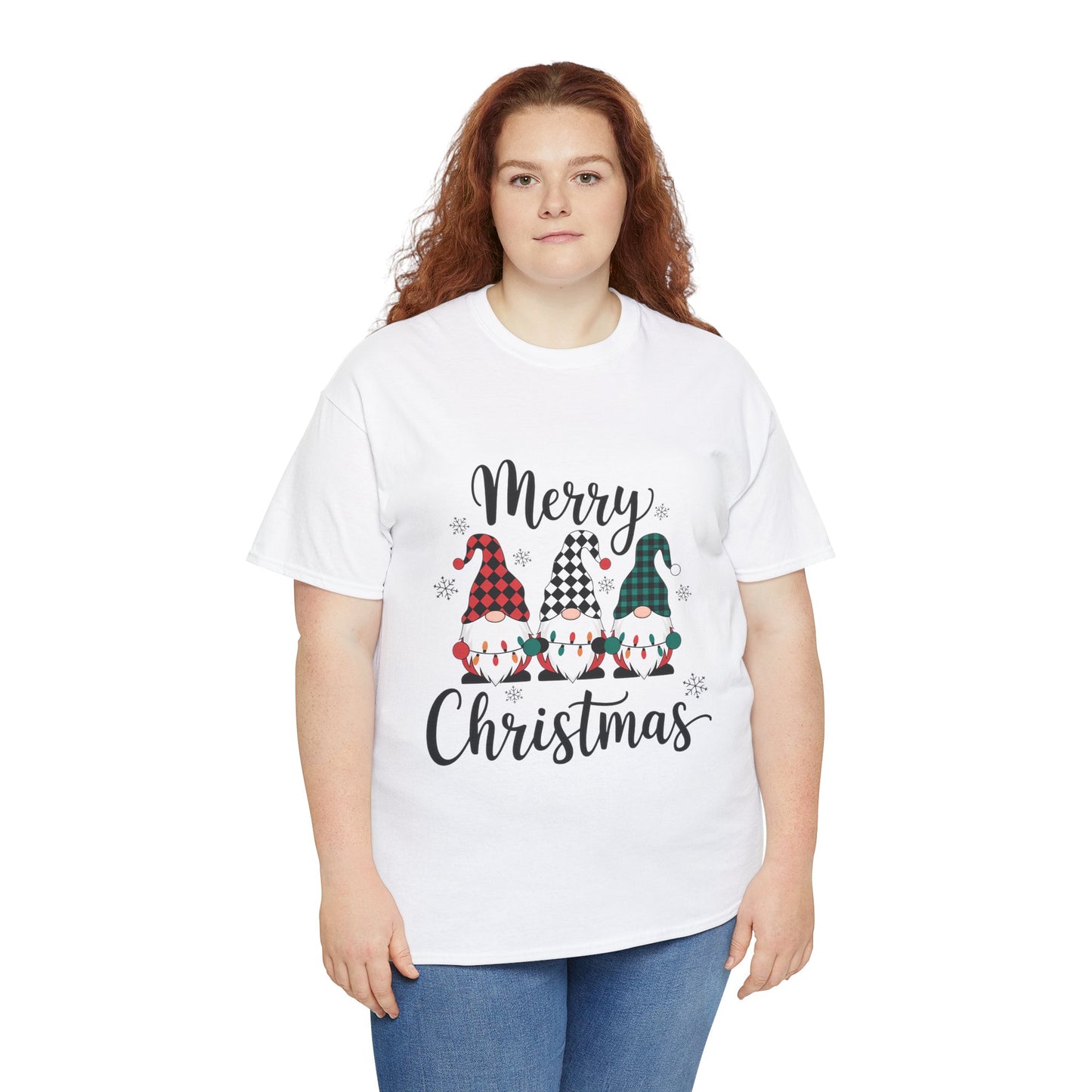 Merry Christmas Gnome and Santa Unisex Heavy Cotton Tee - Front & Back Print - 100% Cotton