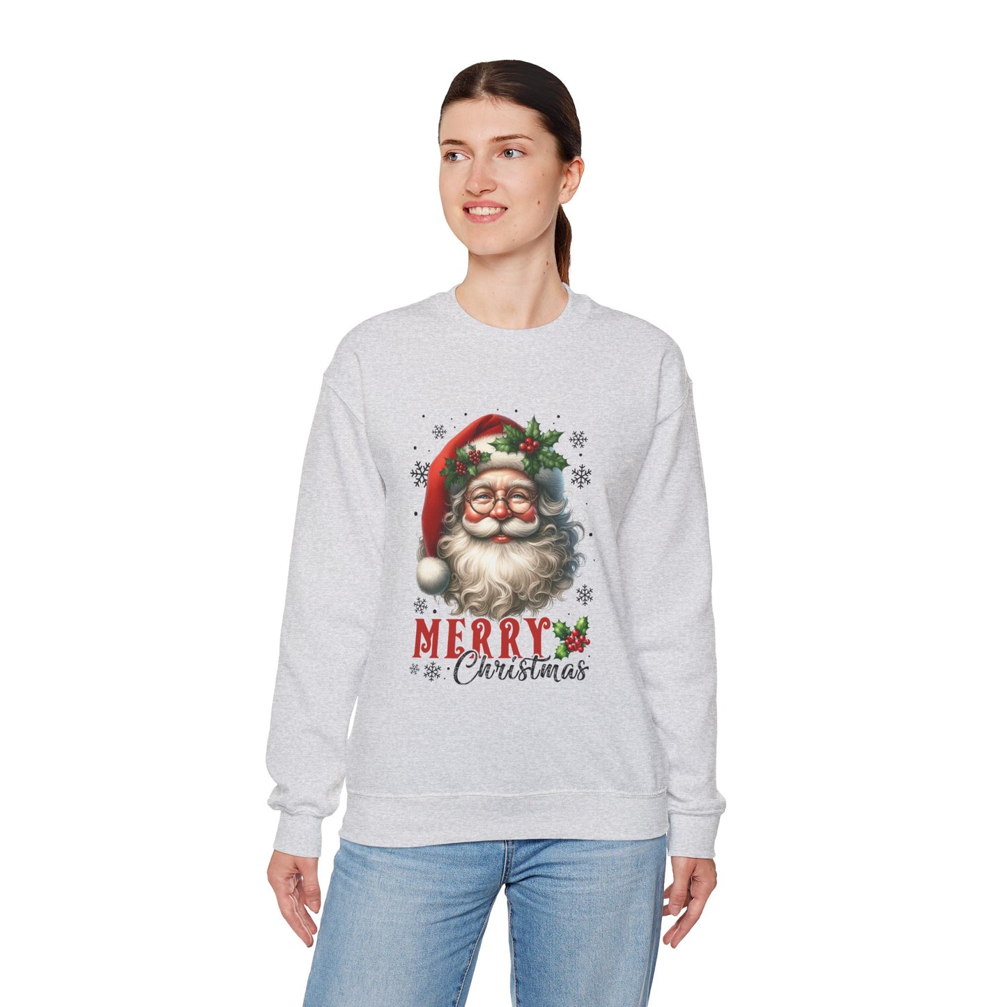 Santa Merry Christmas Unisex Crewneck Sweatshirt - Cozy Holiday Sweatshirt - Cotton Blend