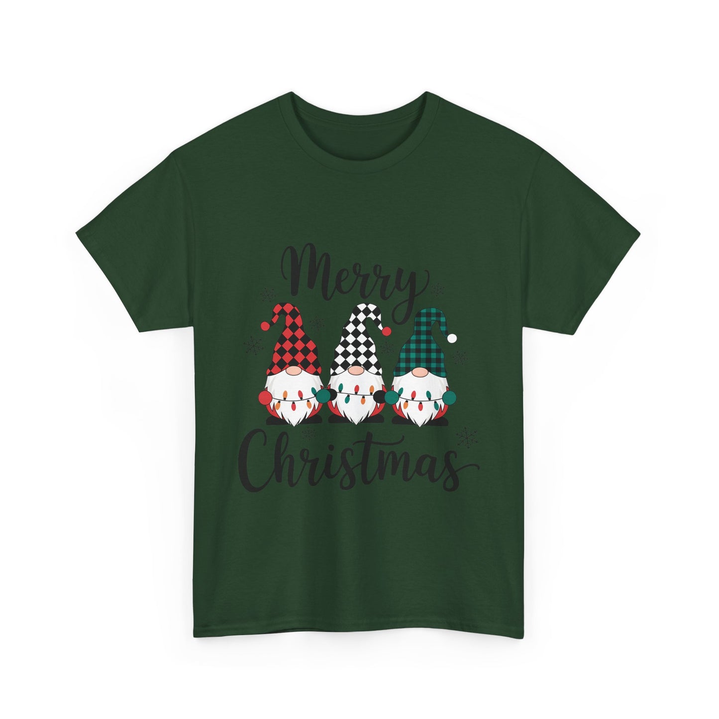 Merry Christmas Gnome and Santa Unisex Heavy Cotton Tee - Front & Back Print - 100% Cotton