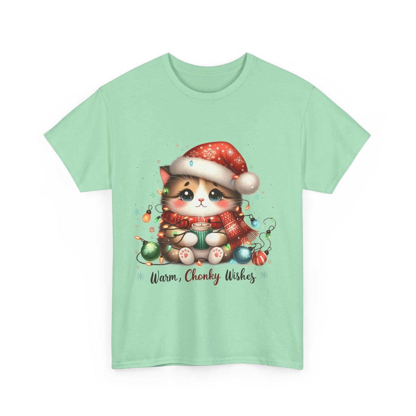 Warm Chonky Wishes Cat Unisex Heavy Cotton Tee - Festive Front Print - 100% Cotton