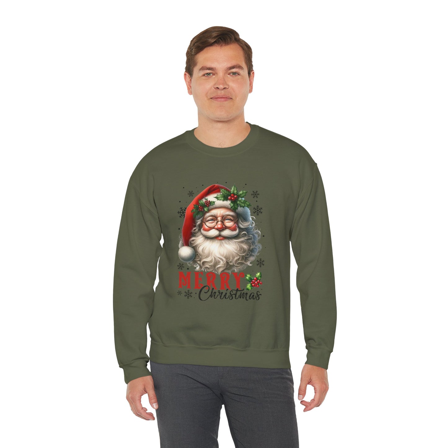 Santa Merry Christmas Unisex Crewneck Sweatshirt - Cozy Holiday Sweatshirt - Cotton Blend