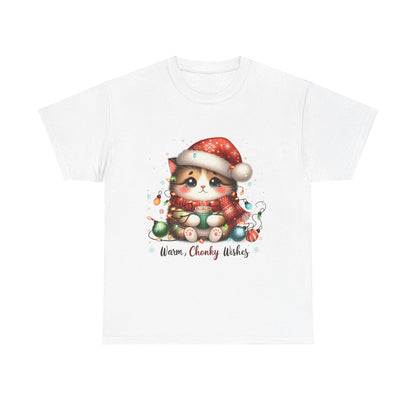 Warm Chonky Wishes Cat Unisex Heavy Cotton Tee - Festive Front Print - 100% Cotton