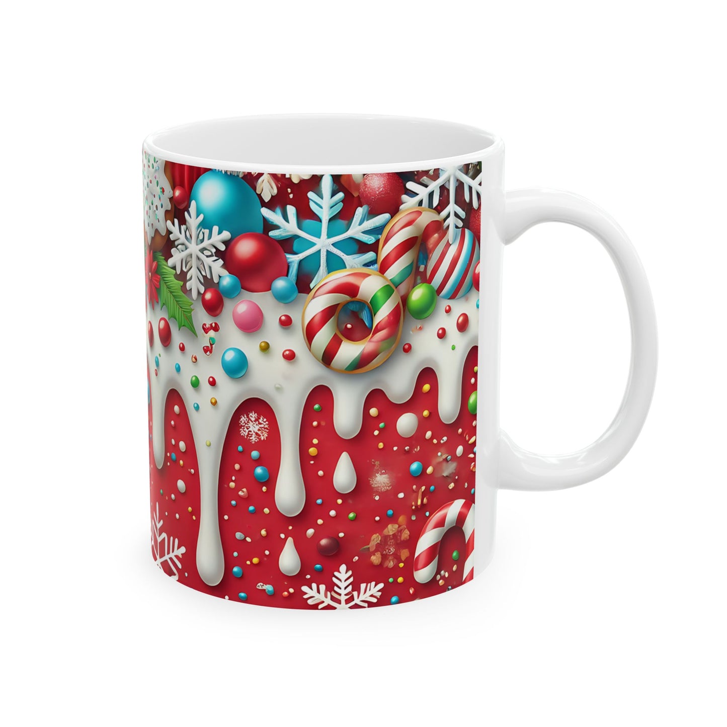 Festive Holiday Ceramic Mug - 11oz - Candy & Gingerbread Design