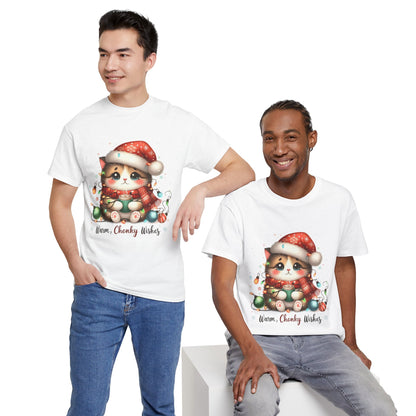 Warm Chonky Wishes Cat Unisex Heavy Cotton Tee - Festive Front Print - 100% Cotton