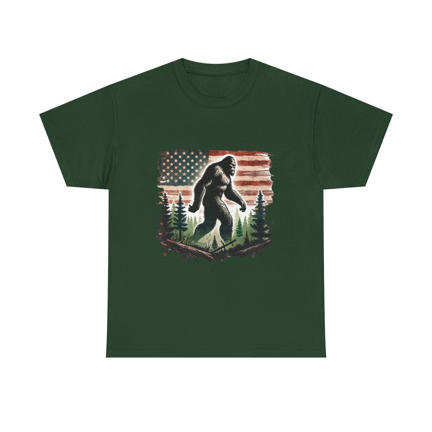 Bigfoot American Flag Shirt – Sasquatch Forest Graphic Cotton Tee
