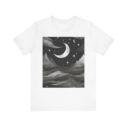 Lunar Love Unleashed: Embrace the Night Sky with Our Moon-Print Unisex Tee!