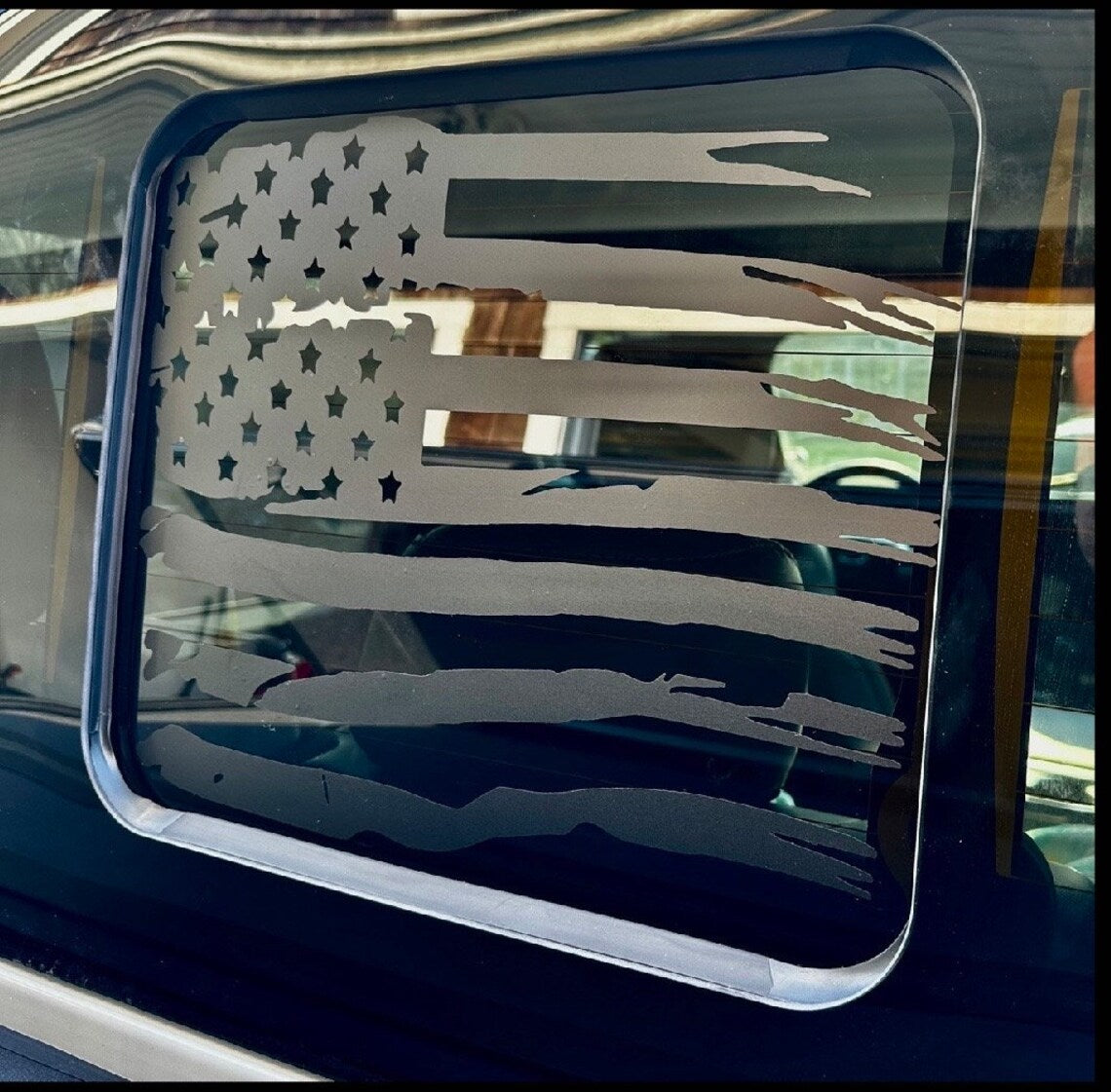 Rear Sliding Window Distressed American Flag Decal for 2015-2023 Ford F150 - ORAFOL Oracal 651™ Vinyl - Weatherproof